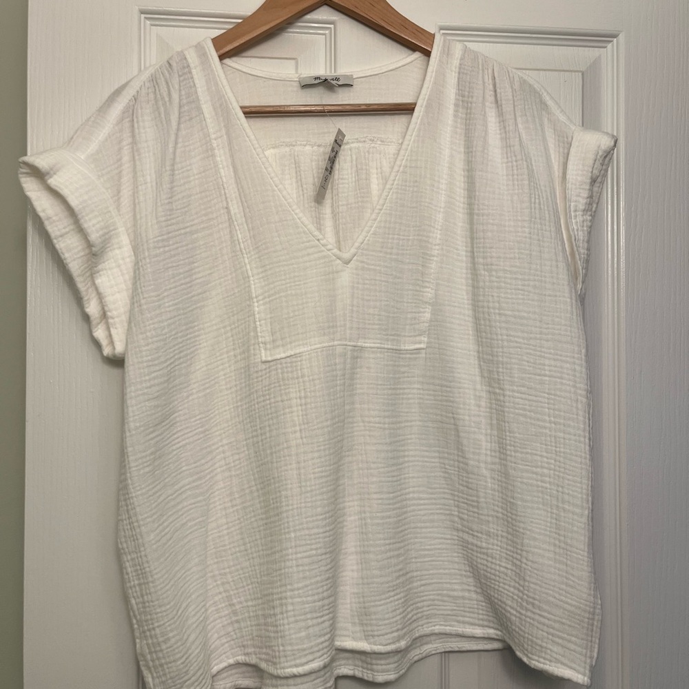 Madewell Cream Boxy Short Sleeve Blouse